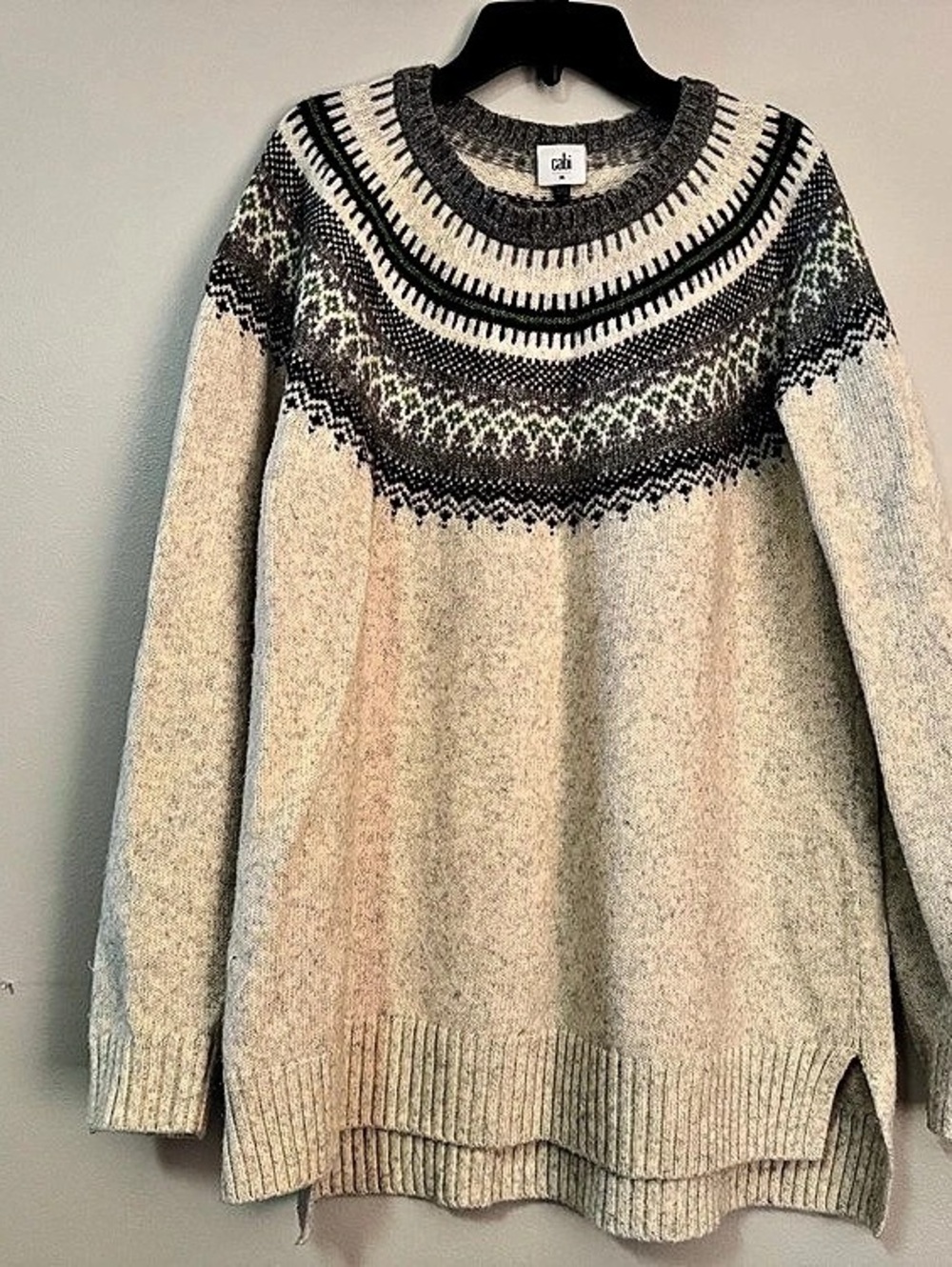Cabi Chalet Pullover Fair Isle Sweater Cream & Black